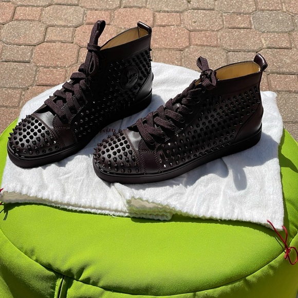 Christian Louboutin Men’s Leather Burgundy Louis Spikes Flat Sneakers 42IT - Picture 8 of 8